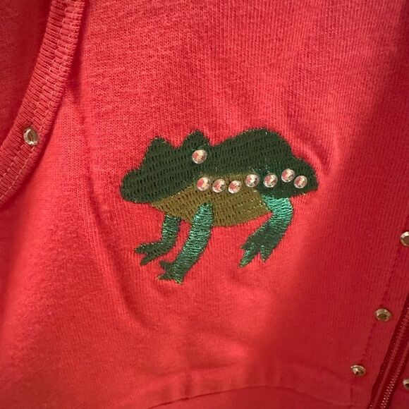 Quacker Factory jeweled zip up Large NWT rhinestones  embroidered frog - Picture 3 of 6